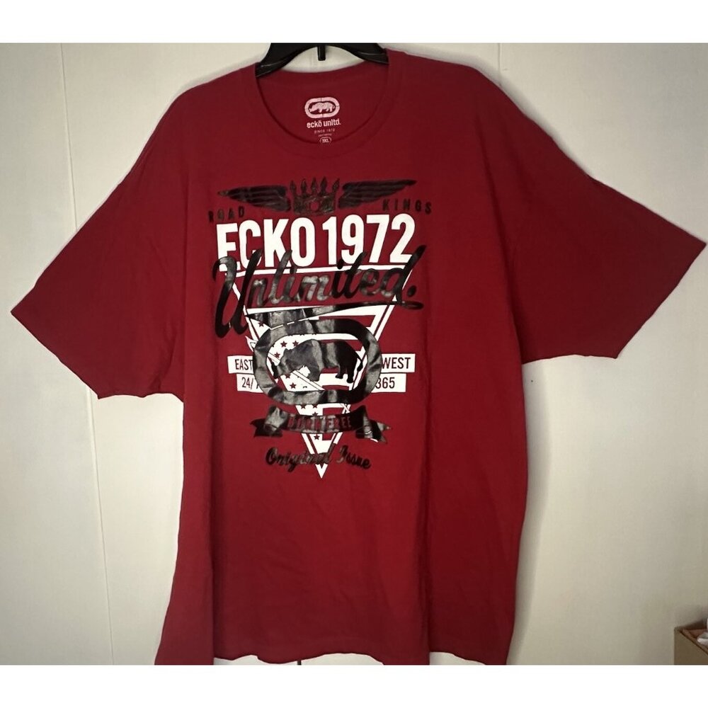 Vintage Ecko UNLTD Rhino & Crown Wings Red Graphic Shirt Size 3XL Y2K Road Kings